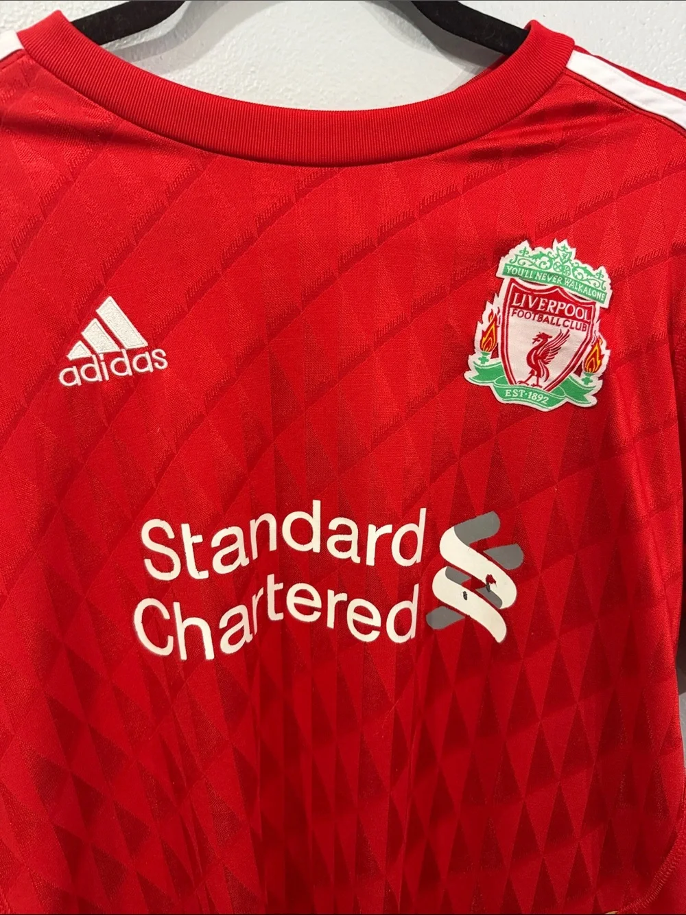 adidas Red Liverpool Home Soccer Jersey with White Accents L